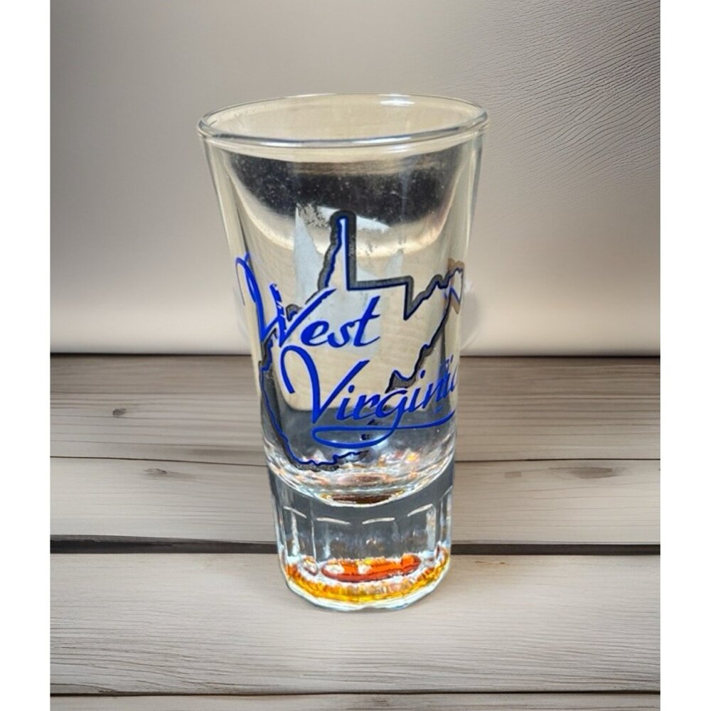 Vintage West Virginia State Map Souvenir Shot Glass Heavy walled bottom 3.5” T